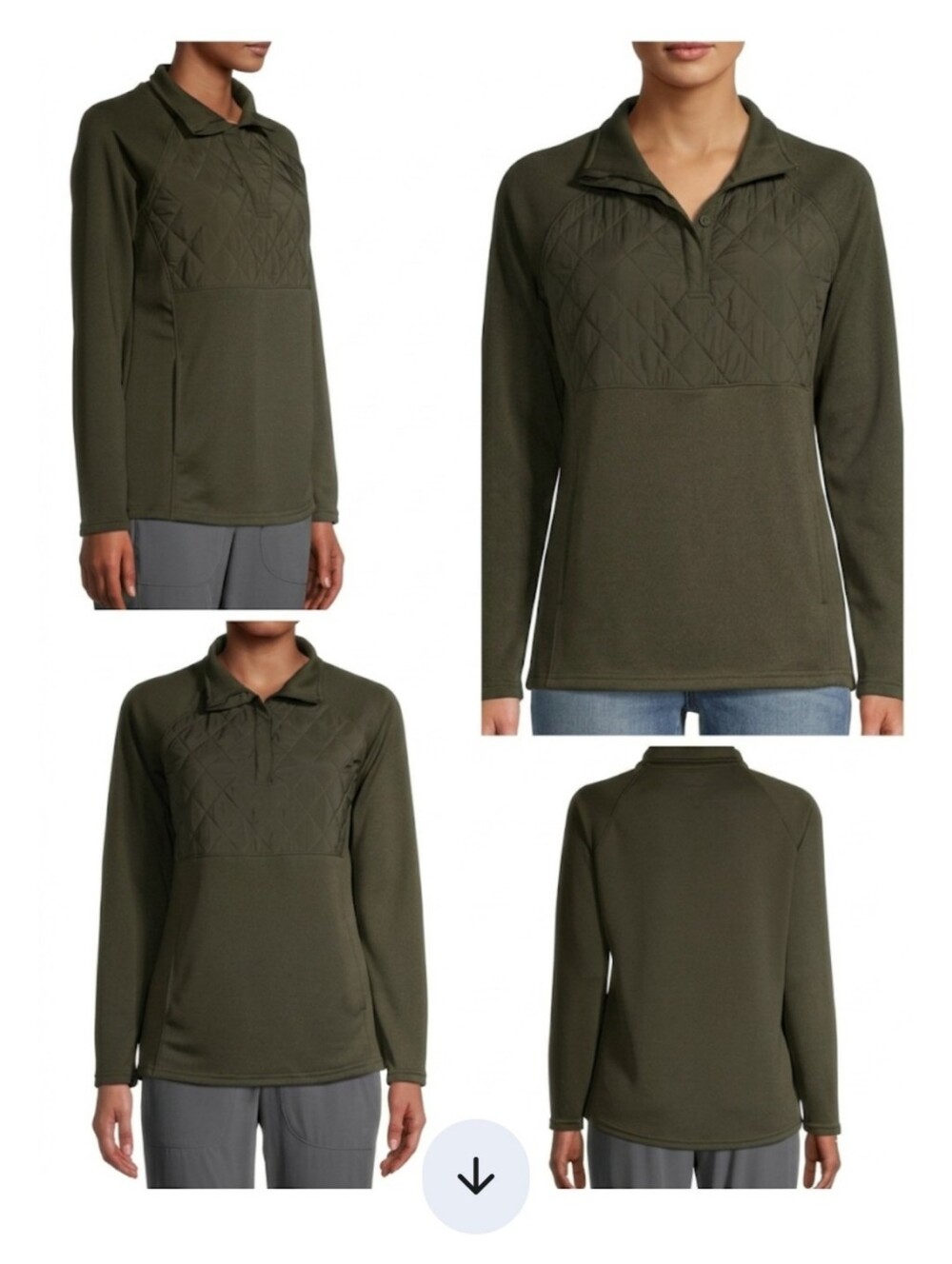 Avia Dark Olive Green Woman's 1/4 Zip Up Quilted Active Pullover